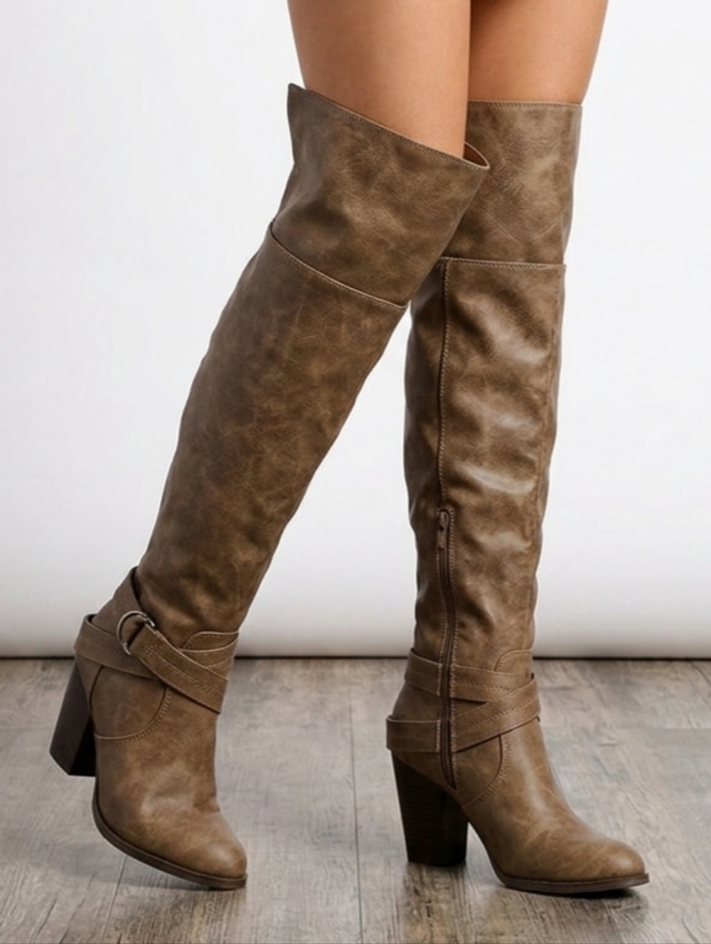 Beige thigh length boots